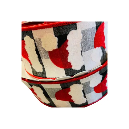 2.5" Santa Hats on Check Ribbon: Black & White (10 Yards) {4}