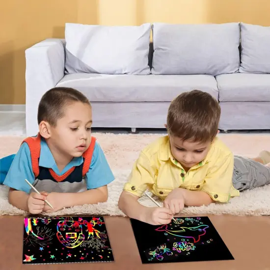 Scratch Art Rainbow Paper 36 Sheets, Colorful Magic Papers Black {4}