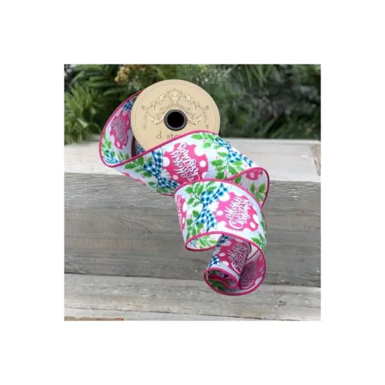 2.5" Merry Christmas Ornament Pink/Blue (10 Yards) {2}