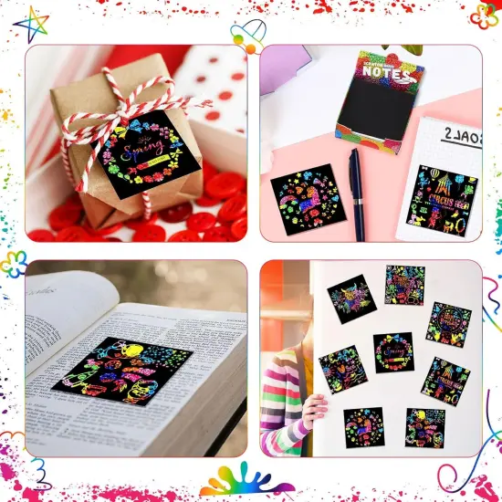 Scratch Cards Rainbow Note Scratch Pads with 20 Bamboo Stylus for People Paper DIY {5}