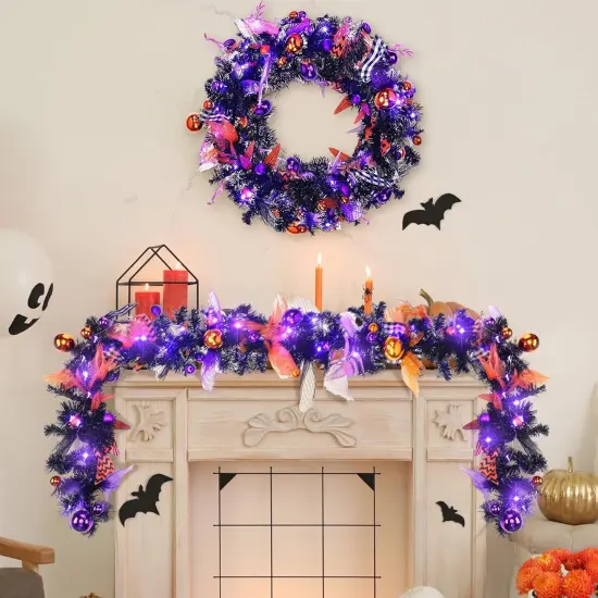 6 ft Artificial Halloween Garland with LED Mixed Ball Rustic {4}