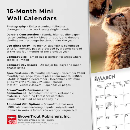 Baby Animals | 2026 7 x 14 Inch (Hanging) Monthly Mini Wall Calendar {6}