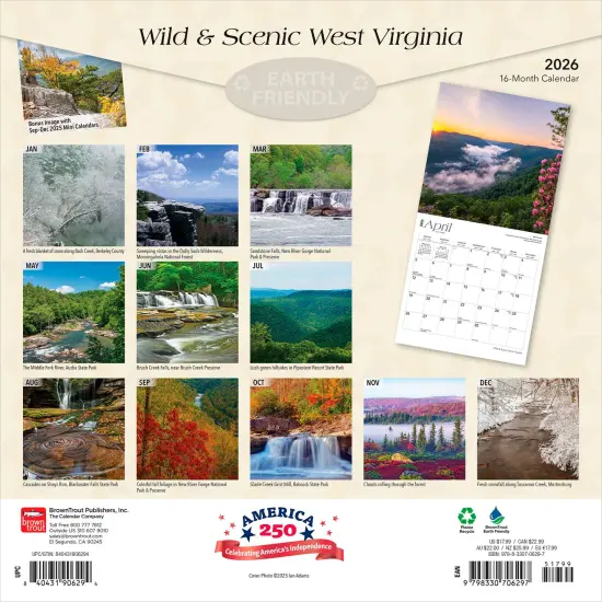 West Virginia Wild & Scenic | 2026 12 x 24 Inch (Hanging) Monthly Square Wall Calendar | Plastic-Free {2}