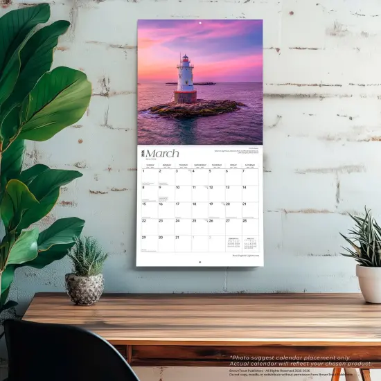 New England Lighthouses | 2026 12 x 24 Inch (Hanging) Monthly Square Wall Calendar | Plastic-Free {5}