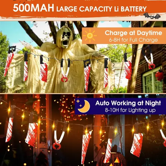 Halloween Orange String Lights Outdoor with Fake Knife {2}