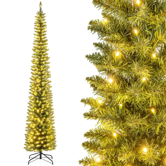 Costway 5/6/7/99 FT Pre-Lit Pencil Christmas Tree with 400 LED Lights & 699 Branch Tips Party {10}