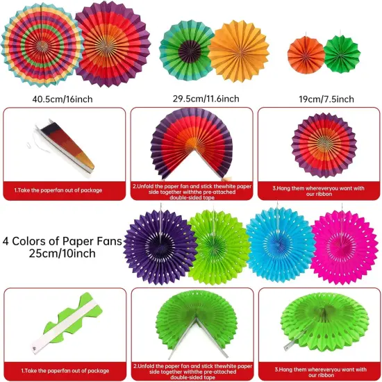 Cinco De Mayo Fiesta Party Decorations - Multi-Color Hanging Paper Fan, Tissue Paper Pom Poms, Circle Dots Garland, Triangle Pennant for Mexican Birthday Decorations {5}