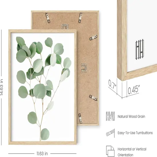 Summer Botanical Plant Wall Decor Prints - Set of 4, Floral Kitchen and Flower Leaves Wall Decor, Boho Leaf Eucalyptus Wall Decor, Green Botanical Posters (Beige Frame, 11x14) {3}