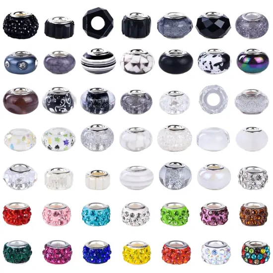 Aipridy Assortment European Large Hole Beads Spacer Beads Rhinestone Craft Beads for DIY Charms Bracelet Jewelry Making (Black-White) {5}