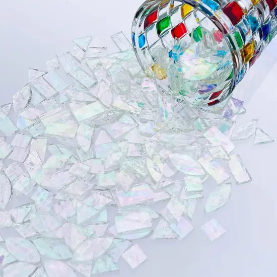 LITMIND Iridescent Texture Transparent Stained Glass Mosaic Tiles for Crafts - 240 Pieces, 5 Shapes Mixed (Rectangle, Triangle, Rhombus, Square, Leaf) - Ideal for Mosaic Making Projects and Beginners {6}