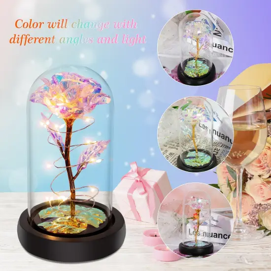 Birthday Gifts for Women,Mothers Day Flowers Gifts for Mom,Wife,Grandma,Mom Gifts for Her,Light Up Rose Flowers in Glass Dome,Colorful Rainbow Flower Rose Presents for Birthday,Anniversary,Valentines {4}