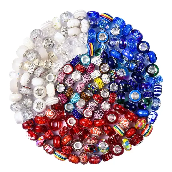 Aipridy Assortment European Large Hole Beads Spacer Beads Rhinestone Craft Beads for DIY Charms Bracelet Jewelry Making (Blue-Red-White) {1}