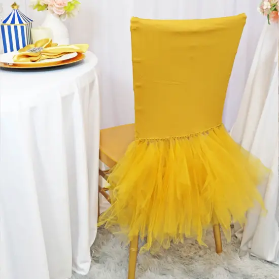1 Piece Gold Stretch Spandex Chiavari Chair Cover with Elegant Ballerina Skirt {2}