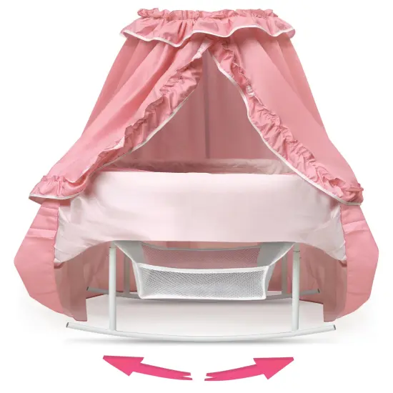 Badger Basket Kisses Rectangle Rocking Doll Bassinet - Pink/White {6}
