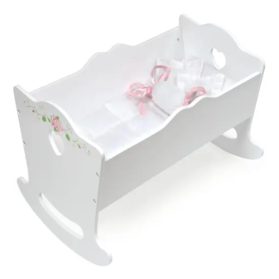 Badger Basket Doll Cradle with Bedding and Free Personalization Kit - White Rose {1}