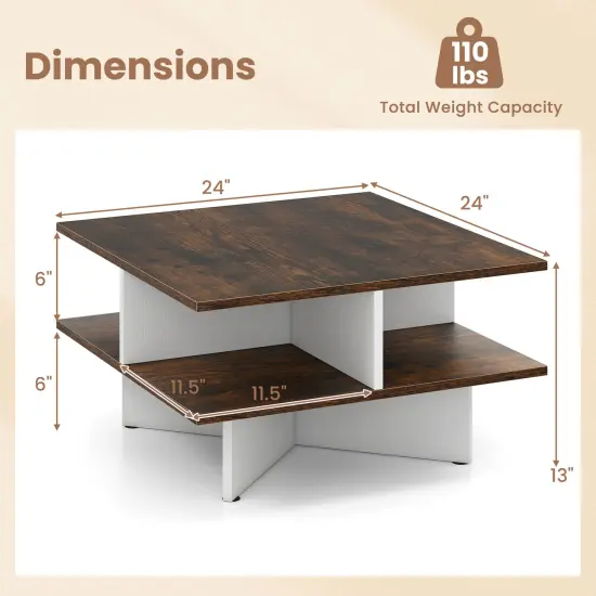 Rustic Brown Engineered Wood Coffee Table with Storage Compartments 2 Tier {3}