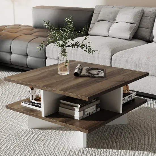 Engineered Wood Coffee Table with Storage Compartments, 2-Tier {6}