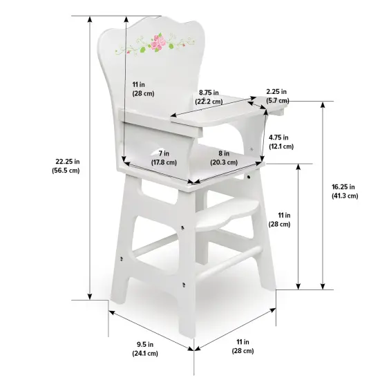 Badger Basket Doll High Chair with Padded Seat - White Rose {4}