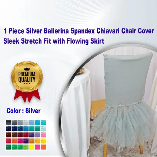 1 Piece Silver Ballerina Spandex Chiavari Chair Cover Sleek Stretch Fit with Flowing Skirt {1}
