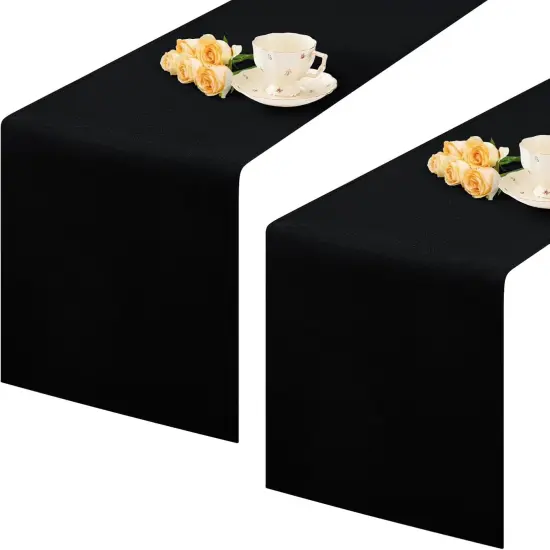 2 Pack Black Table Runner 12 x 60 Inch Solid Color Farmhouse Runners Coffee Table Dresser for Daily Party Home Decoration {1}