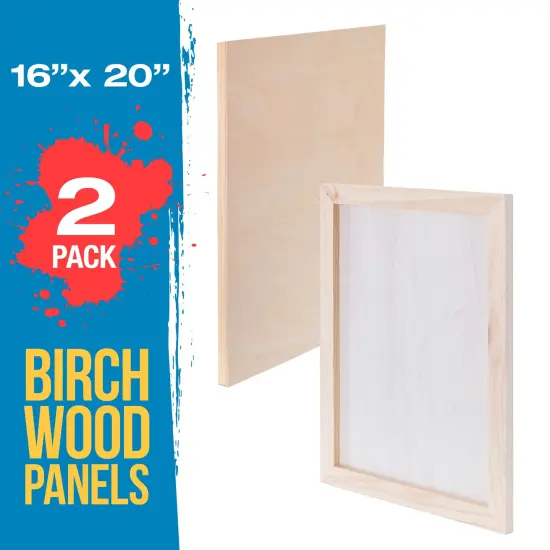 Unfinished Cradled Wood Panels for Painting, 2 Pack of 16x20 inch - Studio Birch Wooden Canvas Boards 3/4" Deep - Mixed-Media Craft, Acrylic, Oil, Encaustic, Paint Pouring Panel Board {2}