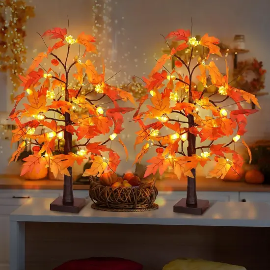 Battery Operated Lighted Tabletop Artificial Tree with Pumpkin Acorn Maple Fall(Style 3) {5}