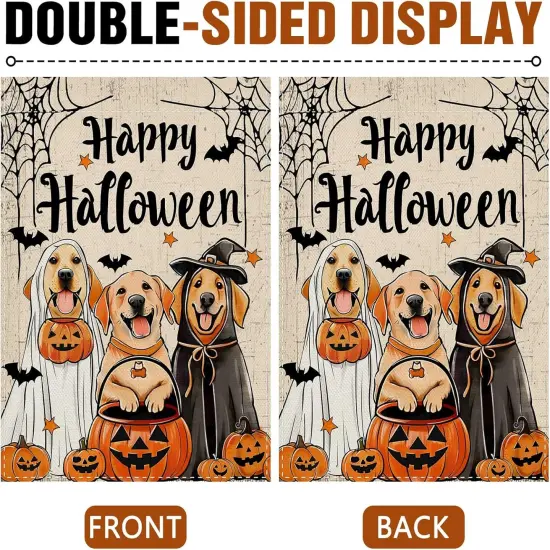 Happy Halloween Ghost Dogs Decorative Garden Yard Flag - 12 x 18inch(Three Ghost Dogs) {3}