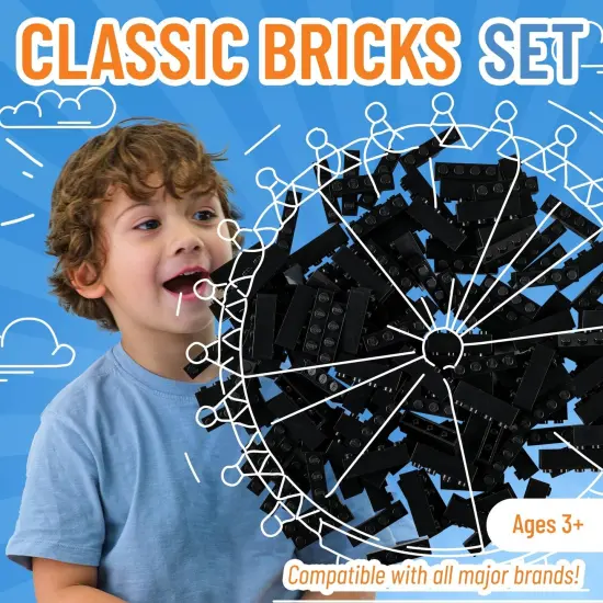 Strictly Briks Classic Bricks Starter Kit, Black, 144 Pieces, 1x4 Inches, Building Creative Play Set for Ages 3 and Up, 100% Compatible with All Major Brick Brands {2}