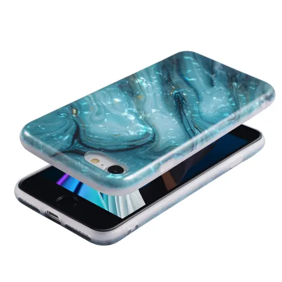 Marble Shell Case For iPhone SE 2020, Glossy Skin Gold Foil Soft TPU IMD Cover For Teen Girls Women Green Blue, by Insten {7}