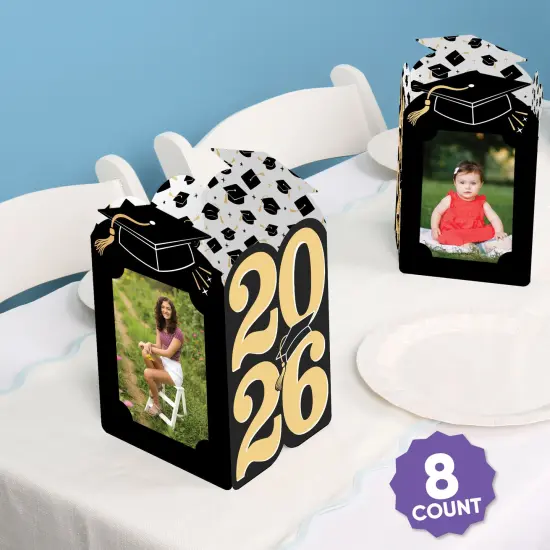 Big Dot of Happiness Black & Gold 2025 Graduation Photo Holder Centerpieces, 4x6 Picture Display Box, Table Decoration Centerpiece for Grad Party Decor, 8 Count {3}
