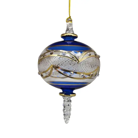 Gold Etched Blown Glass Sphere - Blue {3}