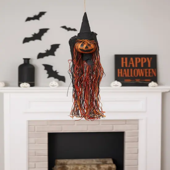 Hanging Halloween Witch Jack O' Lantern Head Indoor Figurine {2}