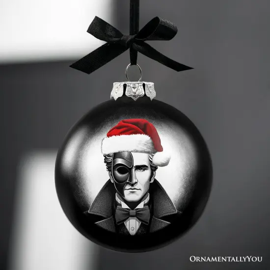 The Phantom of the Opera Christmas Spooky Portrait Glass Ornament, Black Horror Halloween Tree Decoration {4}