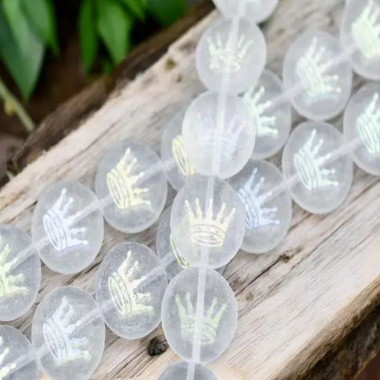 *8* 14mm Laser Etched Frosted Crystal Crown Coin Beads {2}