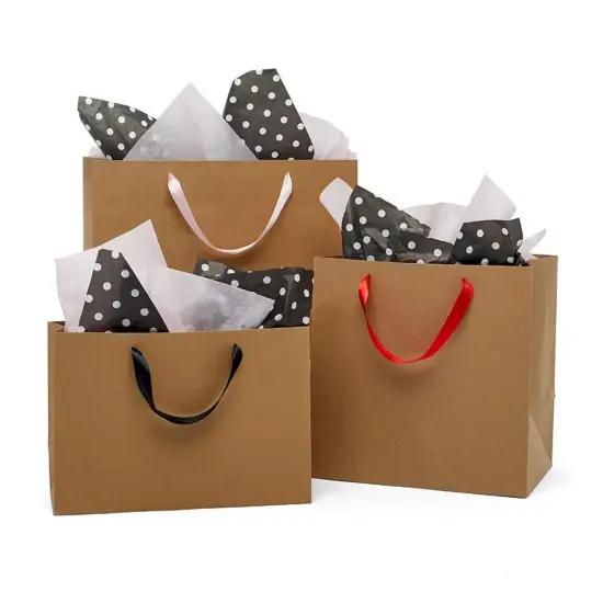 Spacious Kraft Euro Tote 16" x 6" x 12" Satin Ribbon Handles Navy {5}