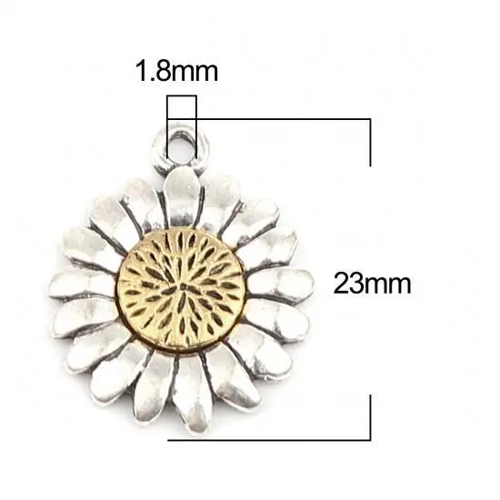 *10* 23x19mm 2 Tone Antique Silver/Gold Sunflower Charms {4}