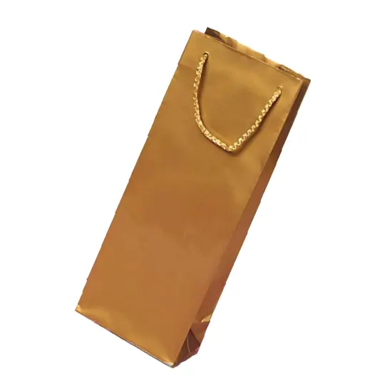 Stylish Glossy Paper Wine Bottle Euro Tote 5" x 3" x 13 1/4" Gold {4}