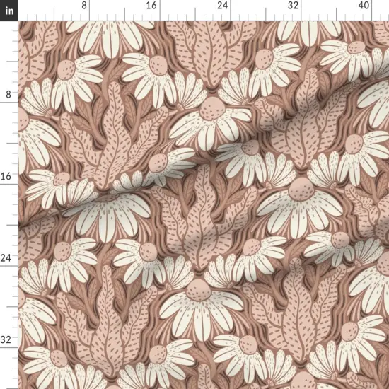 Various Fabrics by the Yard or Fat Quarter Whimsical Floral Retro Blossom Earth Tone Daisy Dots Leaves Daisies Garden Large Scale Custom Printed Fabric by Spoonflower {1}