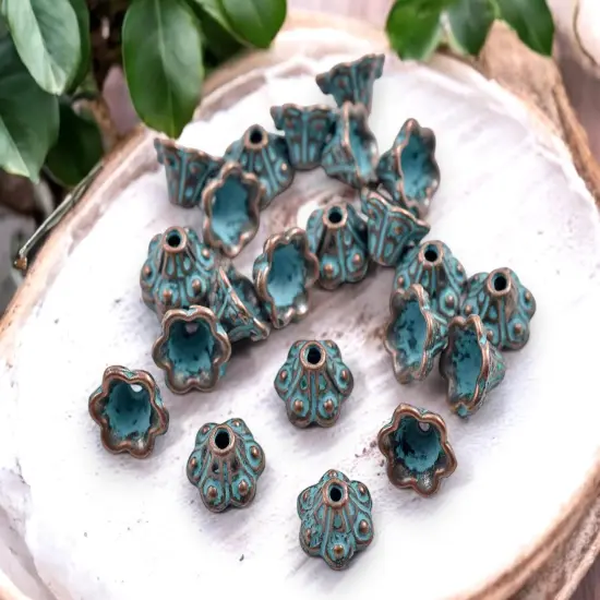 *100* 9x9mm Copper Patina Bead Caps {2}