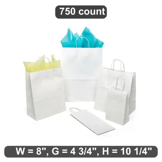 Functional Plain White Kraft Shopping Bag 8" x 4 3/4" x 10 1/4" {1}