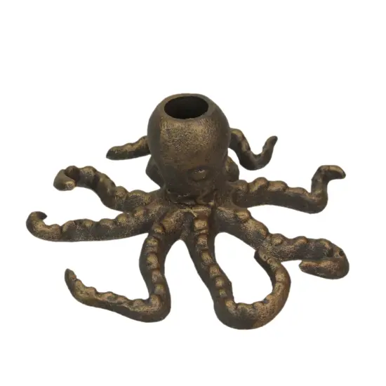 Octopus Taper Candle Holder &ndash; Cast Iron w/ Antique Gold Finish &ndash; 6" Dia, 3" High {2}