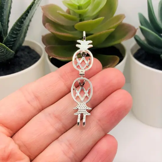 Silver Plated Pineapple Bead Diffuser Lockets, 9x25mm {5}