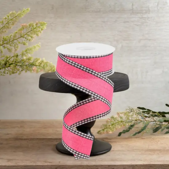 1.5" Royal Burlap Gingham Edge Ribbon: Hot Pink (10 Yards) {2}