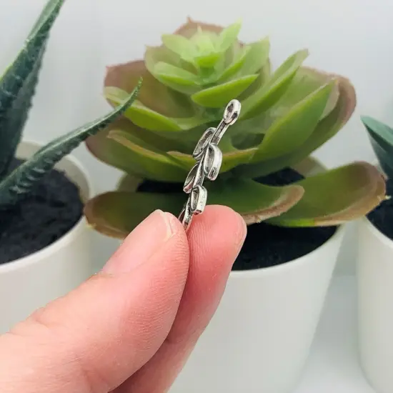 Small Antiqued Silver Tree Branch Charm, Leaf Connector, 25x11mm {4}