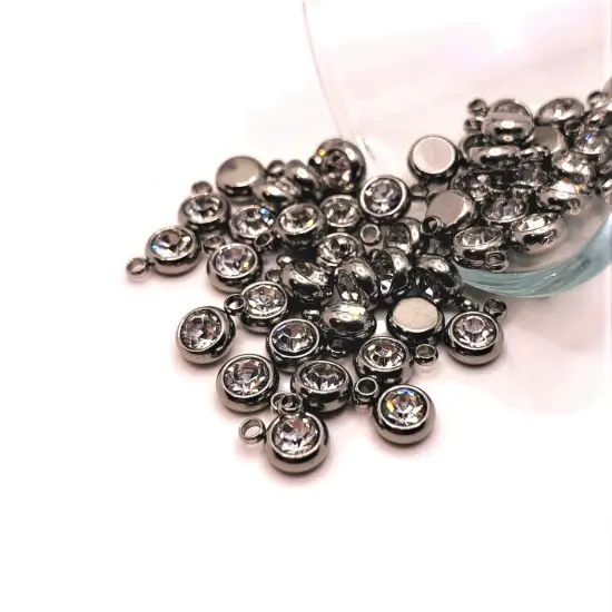 201 Stainless Steel, Clear Diamond April Birthstone Rhinestone Charms, 8x6mm {1}