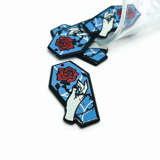 Blue Coffin with Bloody Rose Charms, 41.5x24mm {1}