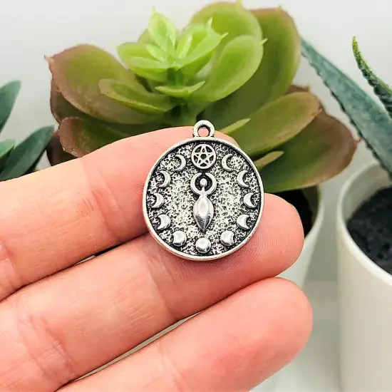Antique Silver Goddess Pendant Charm with Moon Phases, 20x23mm {3}