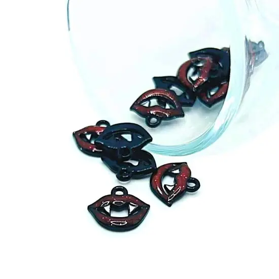 Red and Black Enamel Vampire Teeth Charms, 11x13mm {1}