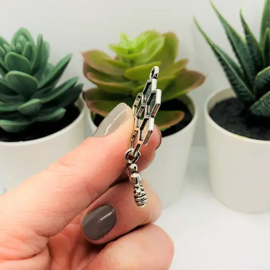 Silver Honeycomb Charms with Hanging Bee, 47x24mm {4}