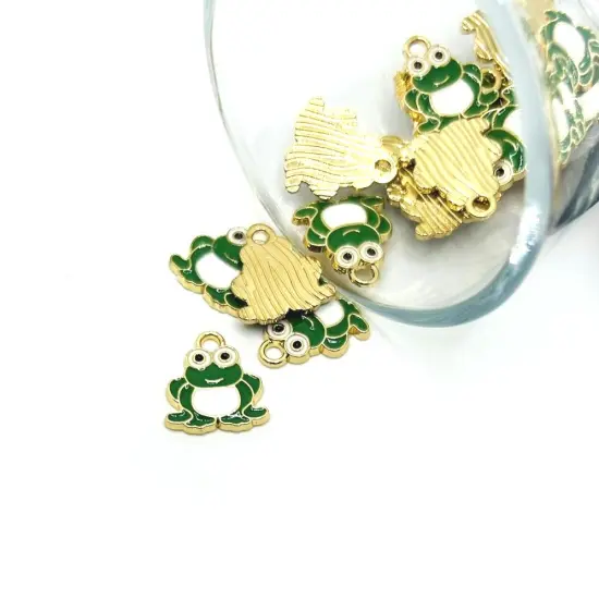 Green Sitting Frog Charms, 14x13mm {1}